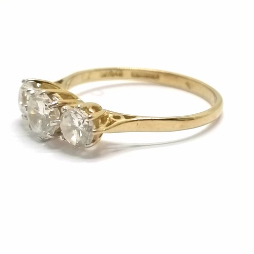 404 - 9ct hallmarked gold 3 stone CZ ring - size O & 1.9g total weight - SOLD ON BEHALF OF THE NEW BREAST ... 