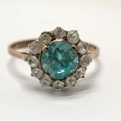 425 - Unmarked gold cluster ring set with blue topaz & white sapphire - size N½ t/w 9ct gold pair of faux ... 