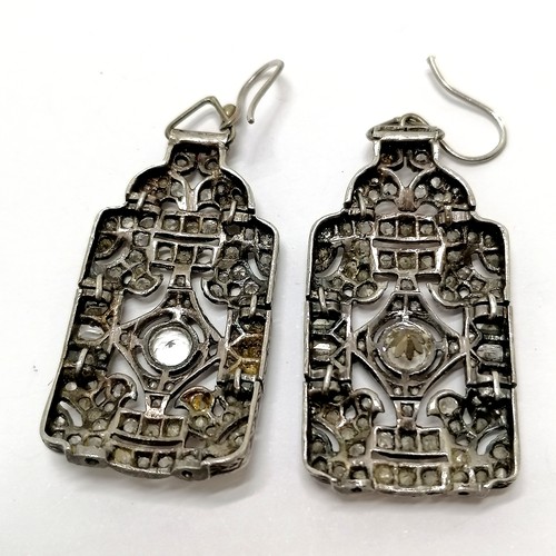 436 - Pair of antique unmarked paste set panel earrings - 5.5cm drop & 17.5g total weight ~ 1 earring has ... 