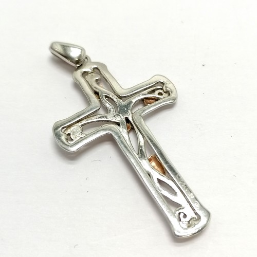 440 - Clogau silver / Welsh gold cross pendant - 4cm drop & 2.3g total weight