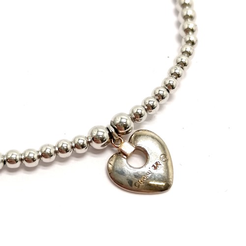 441 - Clogau silver / Welsh gold bead bracelet with heart charm - 5.5cm diameter & 5.5g