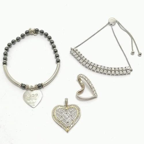 445 - Silver jewellery - Annie Haak hematite bead bracelet, 2 heart pendants & white stone set bracelet - ... 