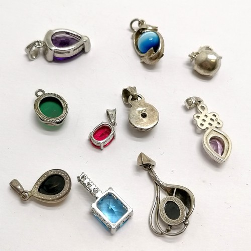 449 - 8 x silver pendants (5 marked silver inc amethyst & synthetic ruby, 3 unmarked silver inc amber) - t... 