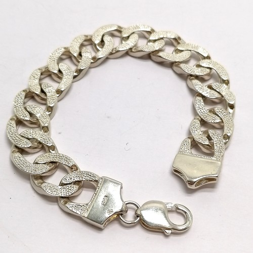 454 - Gents silver hallmarked heavy gauge bracelet set with white stones - 22cm long (x 15mm wide) & 60g