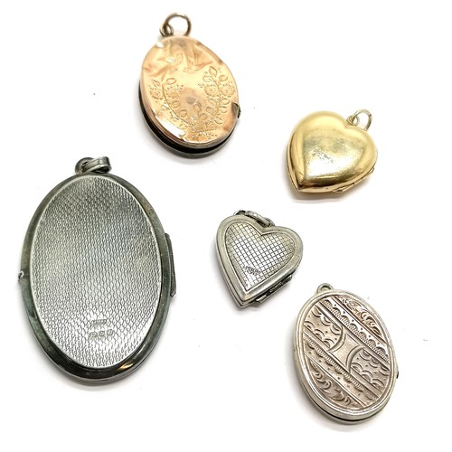 455 - 3 x silver lockets (largest 5cm drop & antique locket is unmarked) t/w 2 x 9ct front & back lockets ... 