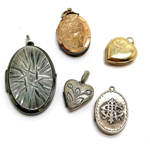 455 - 3 x silver lockets (largest 5cm drop & antique locket is unmarked) t/w 2 x 9ct front & back lockets ... 