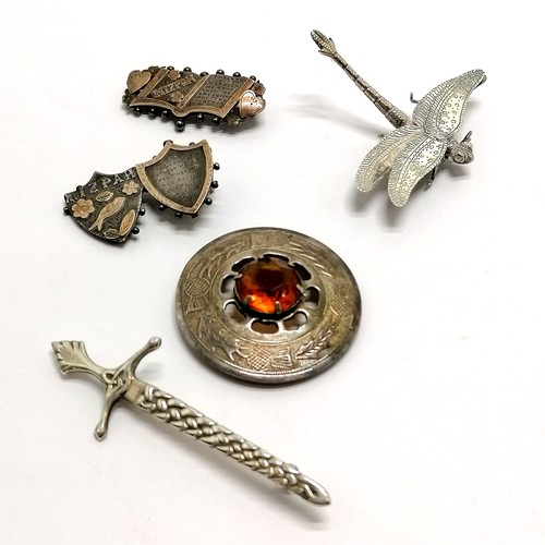 460 - 4 x silver brooches inc Alexander Ritchie (Iona) sword (7.5cm), 2 x Mizpah (inc double shield) - all... 