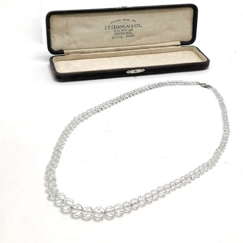 475 - Vintage boxed long cystal glass necklace (76cm) with silver clasp special made for J T Chanrai & Co.... 