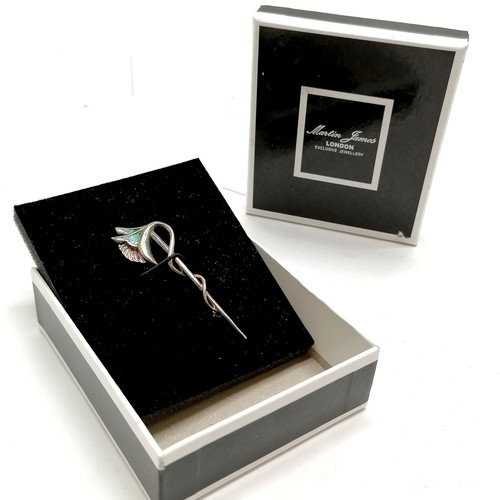 488 - Silver hallmarked flower brooch with enamel detail in retail box - 6.5cm long & 4.9g and in a retail... 