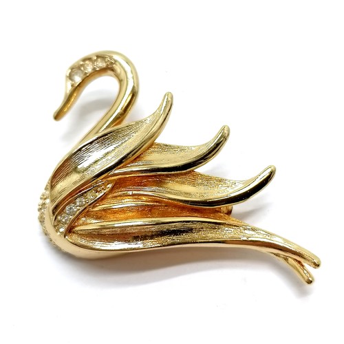 491 - Christian Dior gold tone swan brooch set with white stone - 5cm - SOLD ON BEHALF OF THE NEW BREAST C... 