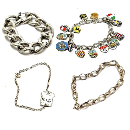 500 - 4 x bracelets (3 marked silver - largest is unmarked) inc Toast (Spread the love), charm type with s... 