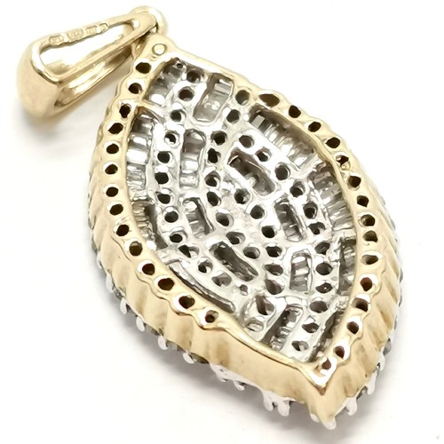 535 - 9ct hallmarked gold multi diamond set oval pendant - 3cm drop & 3.2g total weight