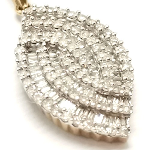 535 - 9ct hallmarked gold multi diamond set oval pendant - 3cm drop & 3.2g total weight