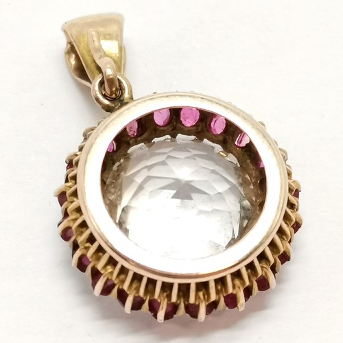 536 - Antique unmarked gold ruby & white stone pendant - 2.8cm drop & 4.5g total weight ~ the large white ... 