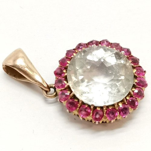 536 - Antique unmarked gold ruby & white stone pendant - 2.8cm drop & 4.5g total weight ~ the large white ... 