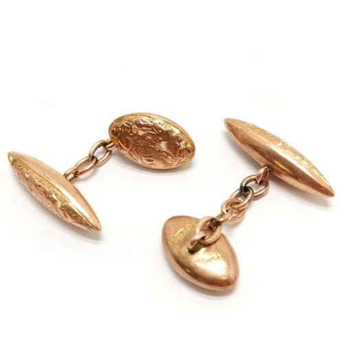 559 - Pair of antique 9ct Chester hallmarked rose gold engraved cufflinks - 4.2g