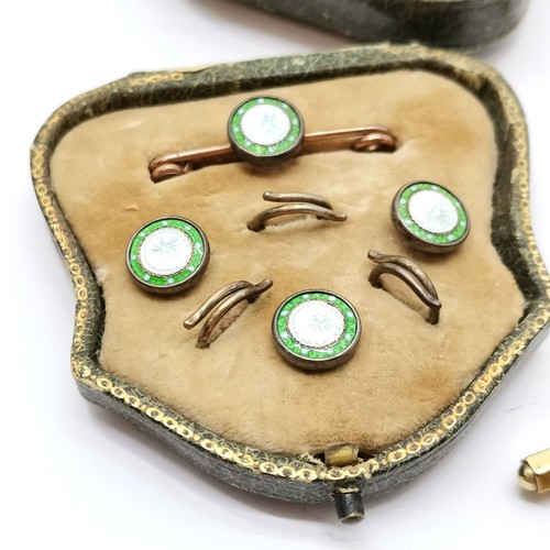 589 - Qty of gents cufflinks inc military, silver pair & cased silver mounted enamel studs / pin (box a/f)