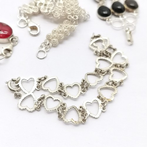 610 - 5 x silver bracelets inc Italian filigree panels, encapsulated real flower panels, heart link, tripl... 