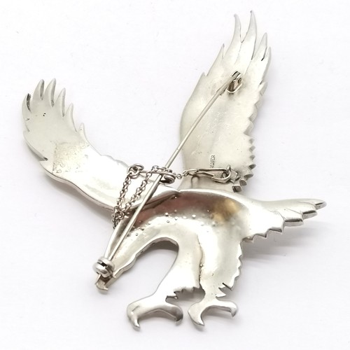 614 - Large silver eagle brooch set with marcasite - 8.5cm & 33g total weight ~ no obvious damage