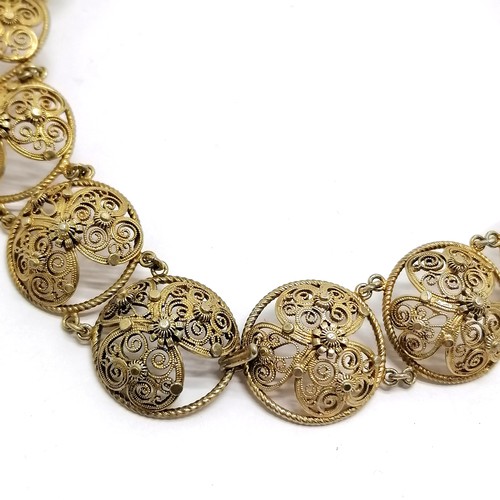 656 - Unmarked silver gilt filigree collar - 38cm & 49g total weight