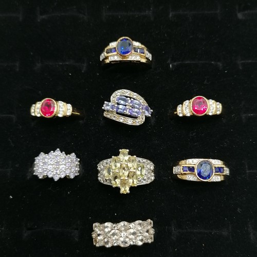 708 - Large qty (44) of silver stone set rings inc tourmaline, blue topaz, ruby, sapphire etc - total ring... 