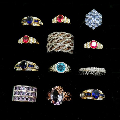 708 - Large qty (44) of silver stone set rings inc tourmaline, blue topaz, ruby, sapphire etc - total ring... 