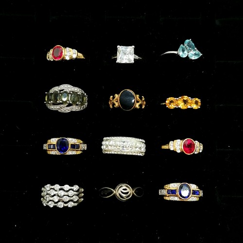 708 - Large qty (44) of silver stone set rings inc tourmaline, blue topaz, ruby, sapphire etc - total ring... 