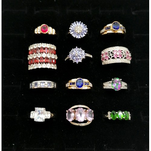 708 - Large qty (44) of silver stone set rings inc tourmaline, blue topaz, ruby, sapphire etc - total ring... 