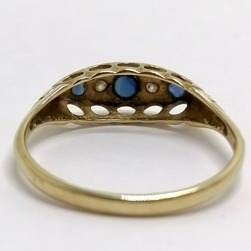 710 - 9ct hallmarked gold sapphire & diamond ring - size O½ & 1.3g total weight