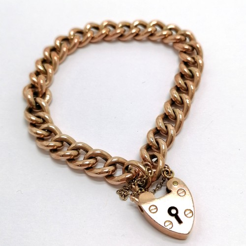 711 - Antique 1906 9ct Chester hallmarked rose gold heart clasp bracelet (all links are marked 9c) - 16cm ... 