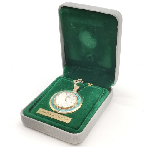 718 - Oris ladies pendant watch with turquoise enamel decoration in original John Pinches of London retail... 