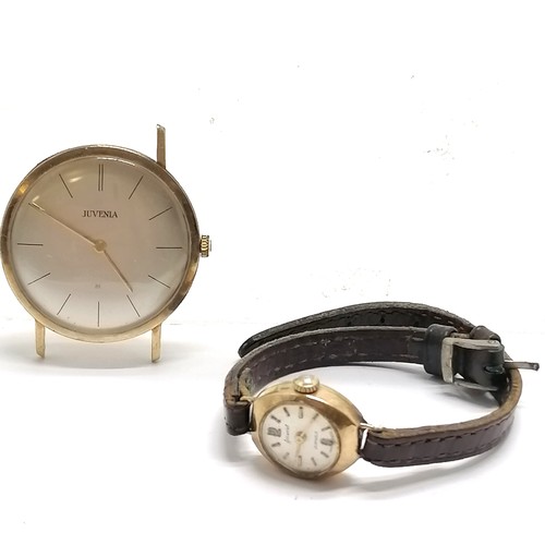 724 - 2 x 9ct gold cased watches - Juvenia gents automatic & ladies manual wind accurist on leather strap ... 