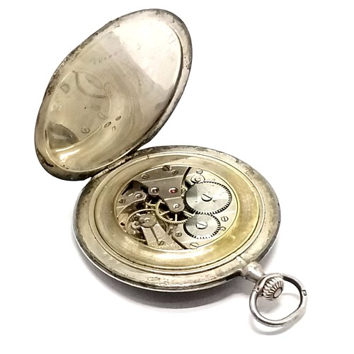 725 - Antique silver cased half hunter pocket watch with 4.5cm niello worked case - 53g total weight ~ sli... 