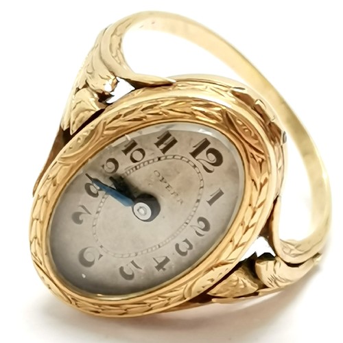 729 - 18ct marked gold cased finger ring Opera mechanical watch - size S & total weight 7.9g ~ not running... 