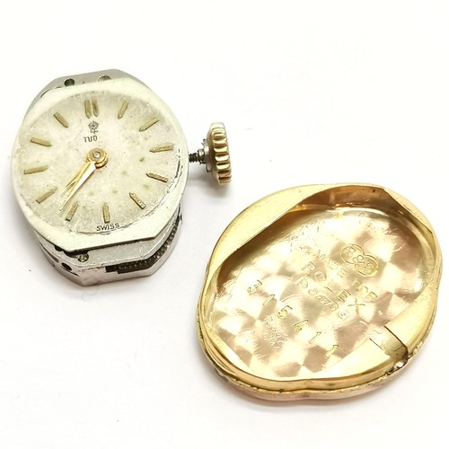 730 - Tudor Rolex 9ct gold cased ladies manual wind wristwatch in a Rolex marked 18mm (across) case with a... 