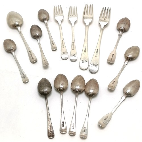 758 - Qty of Georgian silver forks / spoons - longest 19.5cm & total 437g