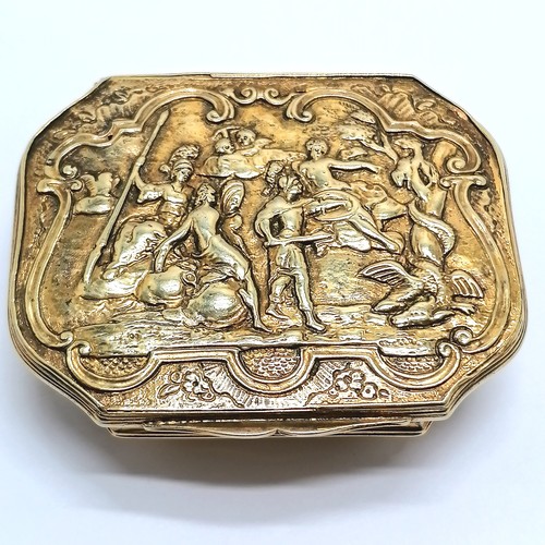 770 - Antique 1742 Georgian silver gilt snuff box with secret compartment to lid revealing Lovers Eye port... 