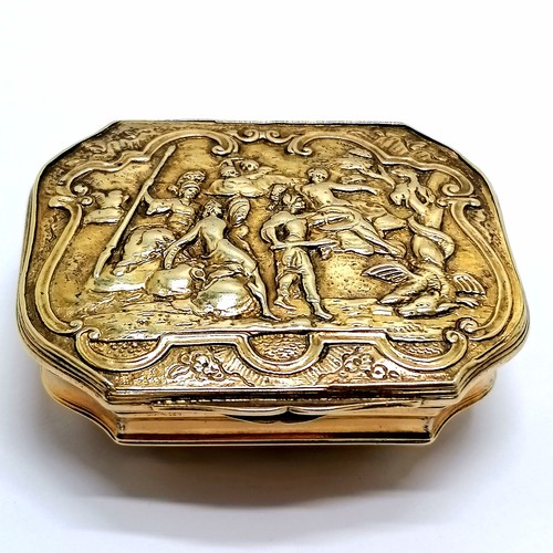 770 - Antique 1742 Georgian silver gilt snuff box with secret compartment to lid revealing Lovers Eye port... 