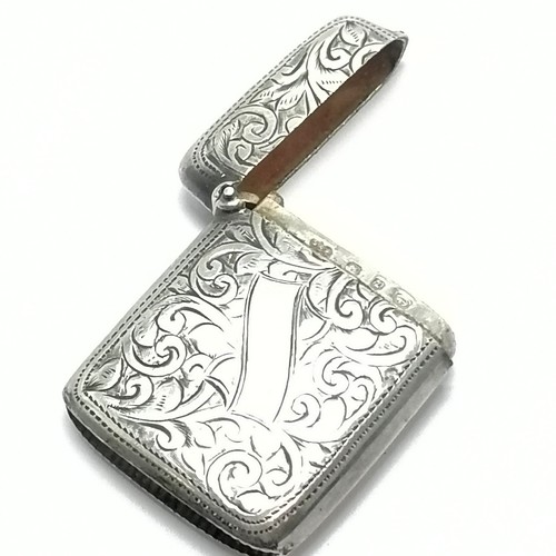 771 - 1899 silver vesta case with engraved decoration by S&A - 4cm x 3cm & 16.9g total weight ~ tiny dent ... 