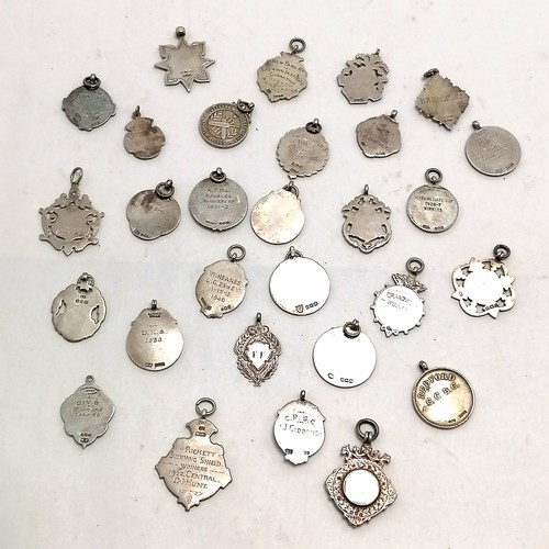 787 - 29 x silver fobs (inc some with unmarked gold detail and enamel detail) - inc football, darts, boxin... 