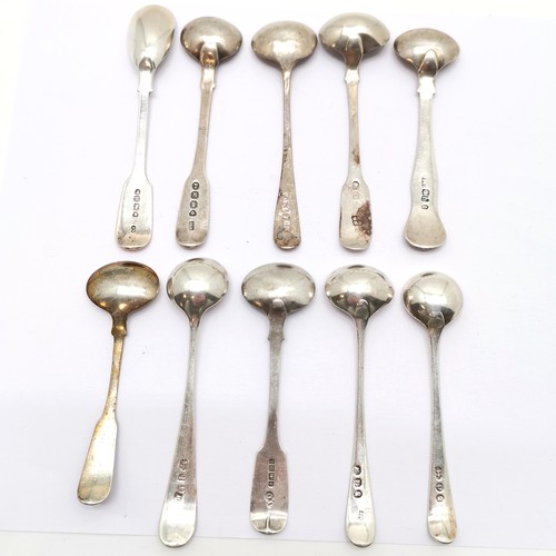 793 - 10 x antique silver mustard / condiment spoons inc Exeter, Scottish provincial (?) etc - longest 10.... 