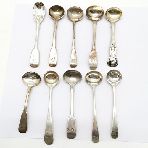 793 - 10 x antique silver mustard / condiment spoons inc Exeter, Scottish provincial (?) etc - longest 10.... 