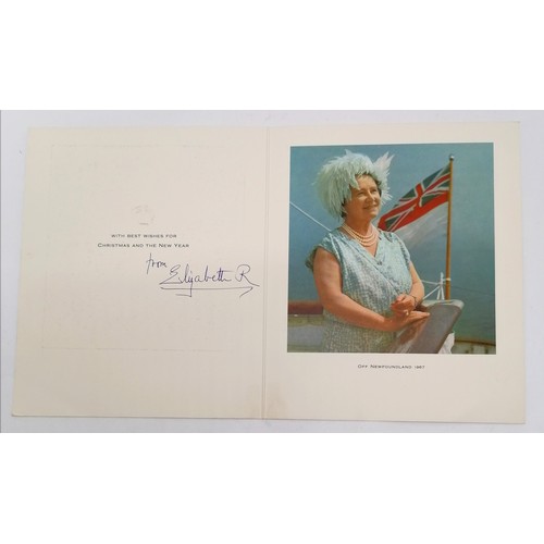 19 - c.1967 Elizabeth the Queen Mother signed Christmas / New year card with view of her 'Off Newfoundlan... 