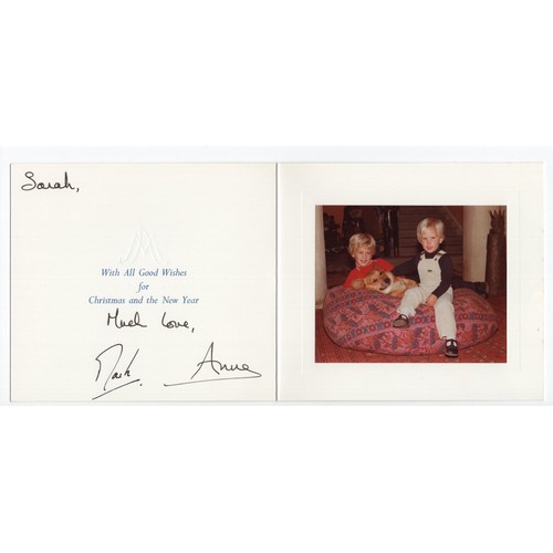 21 - Princess Anne / Mark Phillips hand signed Christmas / New Year card 12.5cm x 14.5cm ~ Anne Elizabeth... 