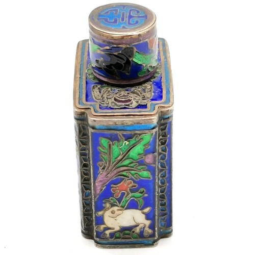 27 - Chinese miniature silver marked snuff bottle with finely worked cloisonne detail - 4cm high & 32g to... 