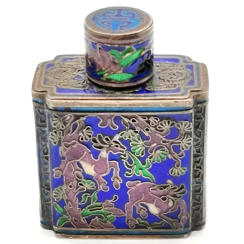 27 - Chinese miniature silver marked snuff bottle with finely worked cloisonne detail - 4cm high & 32g to... 