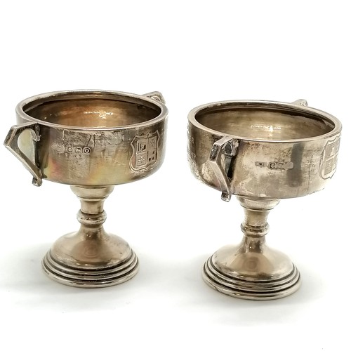 41 - 1936 + 1938 silver hallmarked sporting trophies on ebonised bases for Essendon Club - total height 1... 