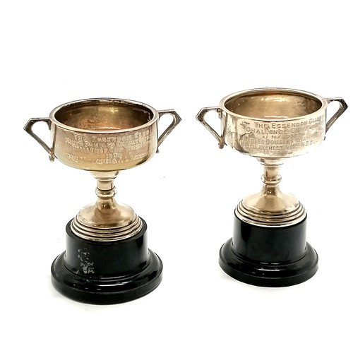 41 - 1936 + 1938 silver hallmarked sporting trophies on ebonised bases for Essendon Club - total height 1... 