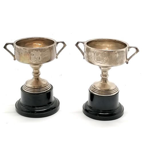 41 - 1936 + 1938 silver hallmarked sporting trophies on ebonised bases for Essendon Club - total height 1... 