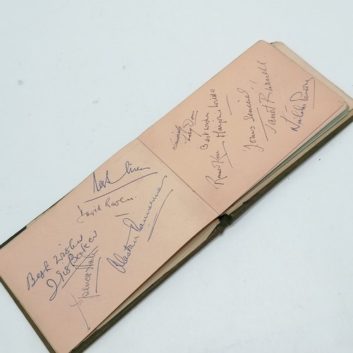 42 - Vintage Autograph book with many signatures inc Peter Cushing, David Lean, Martha Raye, Gertrude Law... 